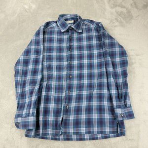 Ermenegildo Zegna Men's Size Medium 100% Cotton Button Down Blue Plaid Pattern